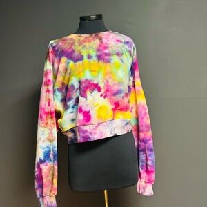 Distressed ice Tie-Dye cropped hoodie